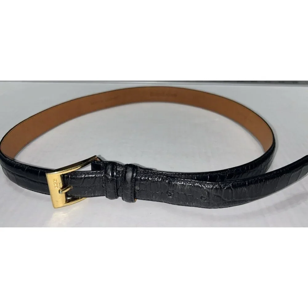 Ralph Lauren Black Genuine Leather Croc Embossed Belt Youth Large Dress